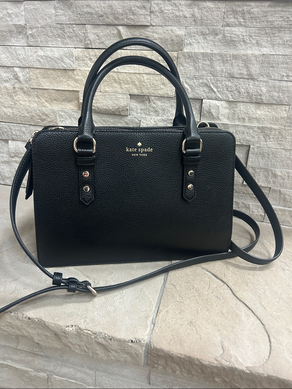 kate spade Black Pebbled Leather Satchel with Crossbody Strap